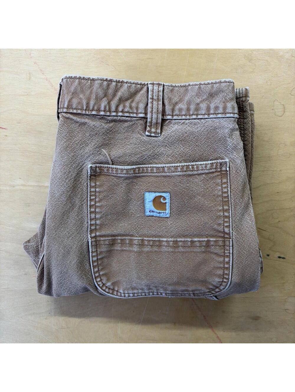 Tan Carhartt Canvas Carpenter Workwear Pants Relaxed Fit Size 34/28 - Picture 6 of 7